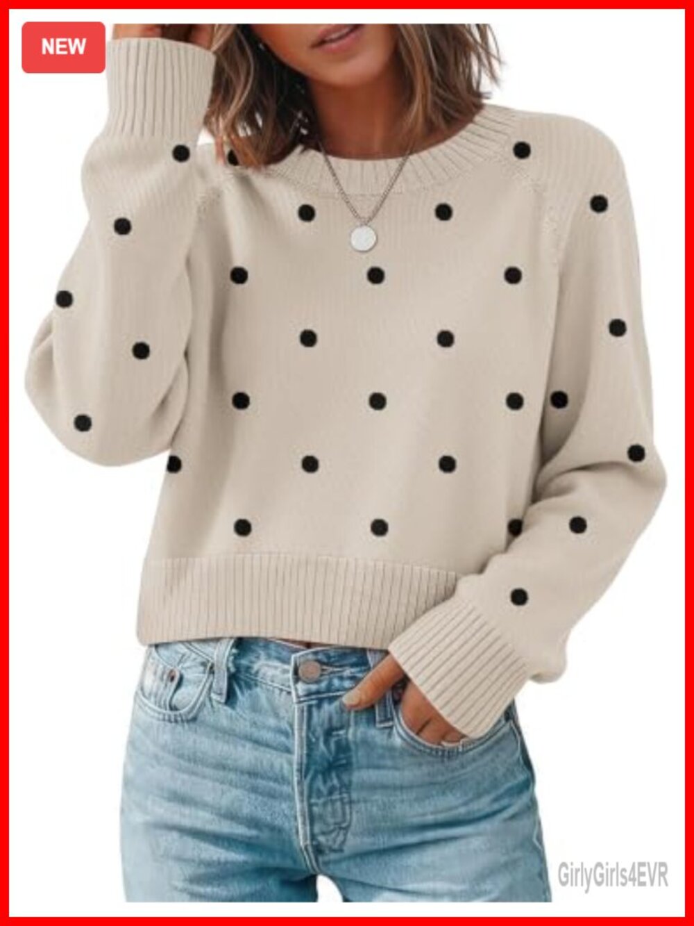 Cropped Crewneck Knit Sweater for Women Fall Winter Trendy Long Sleeve